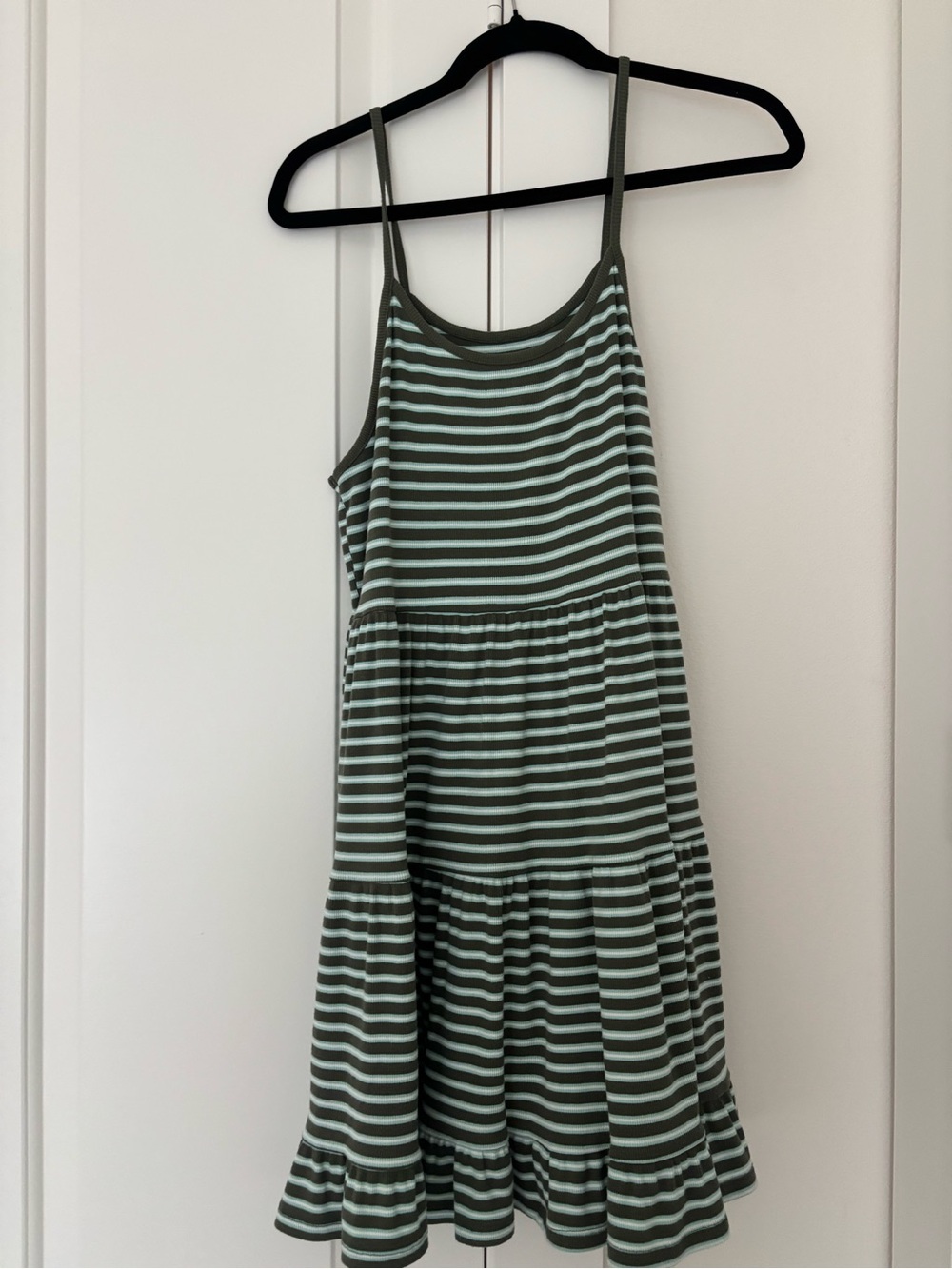 wild fable Olive and Mint Striped Tiered Mini Dress